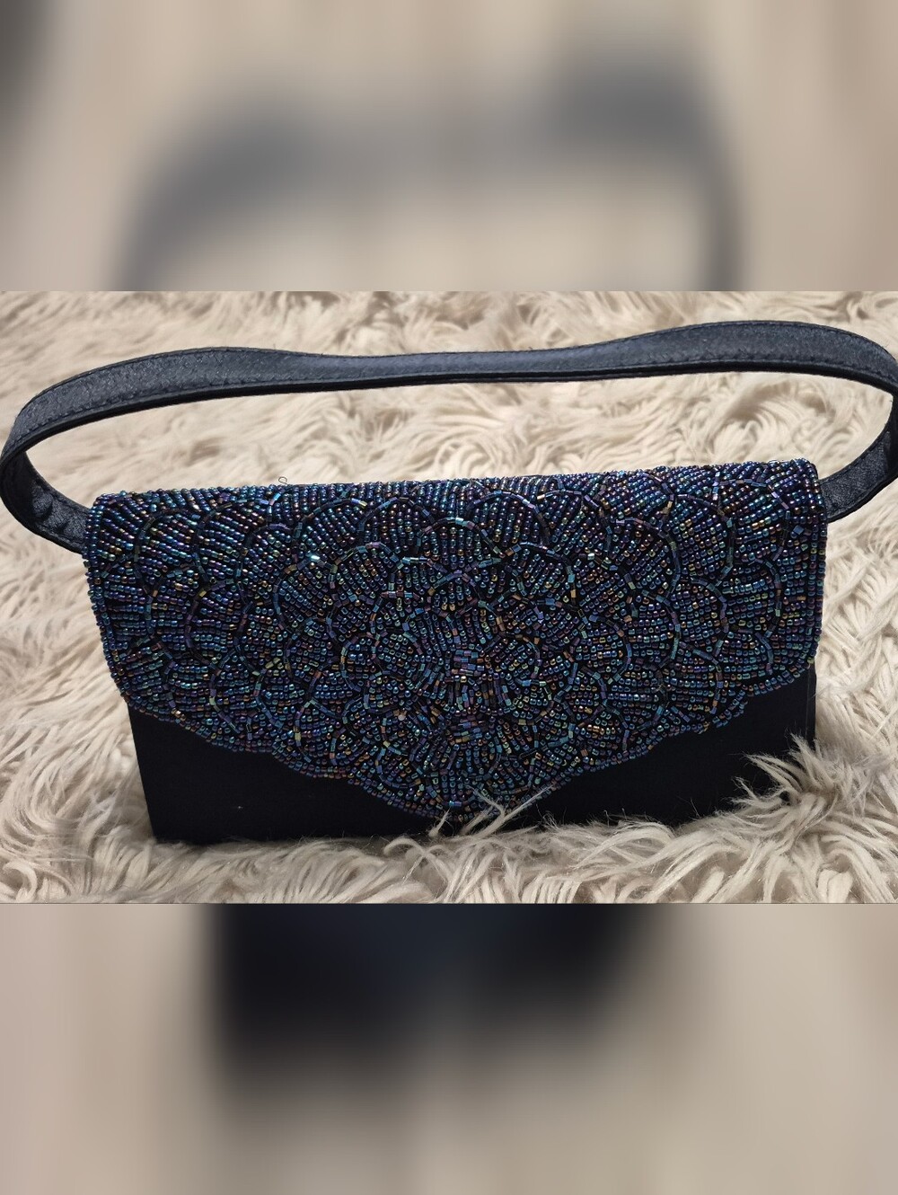 Beaded Navy Evening Clutch with Strap